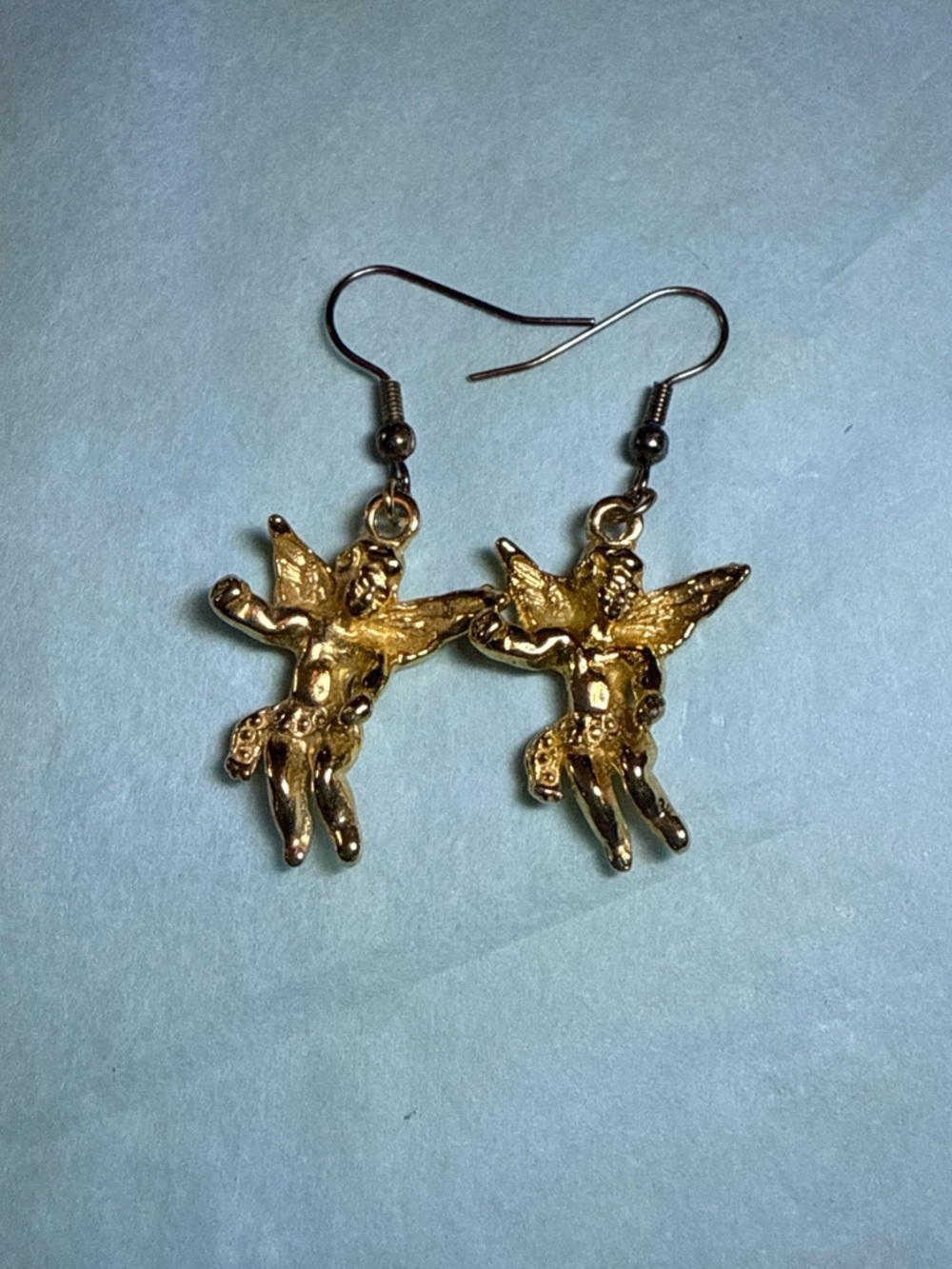 Vintage Gold Tone Cherub Angel Earrings Cupid Dangle Earrings Statement Jewelry